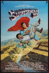 9x836 SUPERMAN III 1sh '83 art of Christopher Reeve flying with Richard Pryor by Salk!