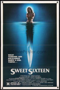 9x848 SWEET SIXTEEN 1sh '82 Bo Hopkins, Susan Strasberg, sexy horror image of knife & nude girl!