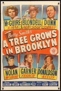 9x911 TREE GROWS IN BROOKLYN 1sh '45 Dorothy McGuire & Peggy Ann Garner love alcoholic James Dunn!