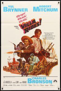 9x929 VILLA RIDES 1sh '68 art of Yul Brynner as Pancho & Robert Mitchum, Bronson, Sam Peckinpah!