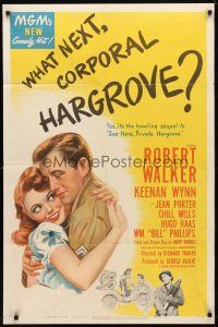 9x954 WHAT NEXT, CORPORAL HARGROVE? 1sh '45 romantic artwork of Robert Walker & Jean Porter!