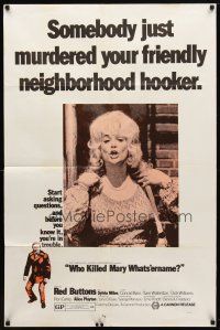 9x968 WHO KILLED MARY WHATS'ERNAME 1sh '71 Red Buttons, somebody murdered the neighborhood hooker!