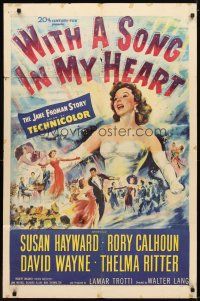 9x980 WITH A SONG IN MY HEART 1sh '52 artwork of elegant singing Susan Hayward!