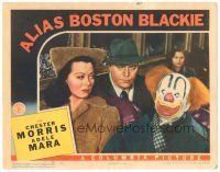 9y223 ALIAS BOSTON BLACKIE LC '42 c/u of Adele Mara & Chester Morris with clown on train!