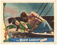 9y292 BLUE LAGOON LC #4 '49 Jean Simmons with her young child & Donald Houston in boat!