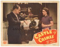 9y333 CASTLE OF CRIMES LC '44 Diana Churchill watches guy synchronize his watch with clock!
