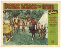 9y430 DRUMS ACROSS THE RIVER LC #6 '54 Audie Murphy on horse surrounded by Indians with guns!
