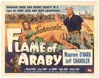 9y061 FLAME OF ARABY TC '51 full-length sexy Maureen O'Hara + Jeff Chandler with sword!