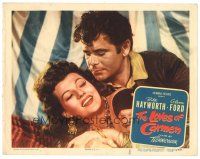 9y617 LOVES OF CARMEN LC #2 '48 wonderful romantic close up of sexy Rita Hayworth & Glenn Ford!