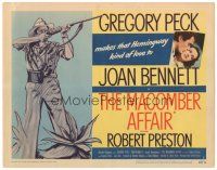 9y113 MACOMBER AFFAIR TC '47 full-length art of Gregory Peck with rifle, Joan Bennett, Hemingway!