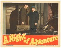 9y700 NIGHT OF ADVENTURE LC '44 Edward Brophy welcomes Tom Conway holding suitcase!