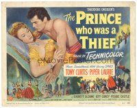 9y143 PRINCE WHO WAS A THIEF TC '51 Tony Curtis, sexy Piper Laurie, cool Arabian Nights artwork!