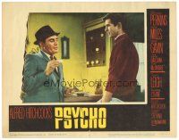 9y755 PSYCHO LC #2 '60 Alfred Hitchcock, Martin Balsam quizzes Anthony Perkins at the Bates Motel!