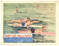 9y776 RIDE THE WILD SURF LC '64 Fabian, Tab Hunter & Peter Brown paddling out on their surfboards!