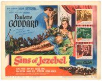 9y167 SINS OF JEZEBEL TC '53 full-length sexy Paulette Goddard laying on giant pillows!