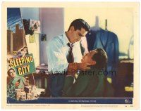 9y852 SLEEPING CITY LC #5 '50 Richard Conte roughing up guy in New York City film noir!