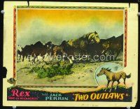 9y957 TWO OUTLAWS LC '28 border art of Rex the Wonder Horse & image of herd stampeding!