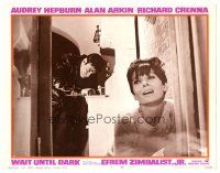 9y969 WAIT UNTIL DARK LC #5 '67 close up of blind Audrey Hepburn terrorized by burglar Alan Arkin!