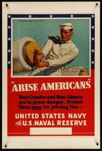 9z024 ARISE AMERICANS 28x42 WWII war poster '41 art of Navy sailor by McClelland Barclay USNR!