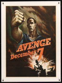 9z022 AVENGE DECEMBER 7 linen 29x40 WWII war poster '42 attack on Pearl Harbor, Bernard Perlin art!