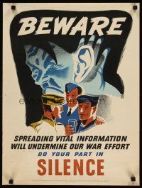 9z051 BEWARE DO YOUR PART IN SILENCE 18x24 Canadian WWII war poster '40s Hitler eavesdropping art!