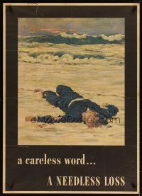 9z027 CARELESS WORD A NEEDLESS LOSS 29x40 WWII war poster '43 Anton Fischer art of fallen sailor!
