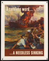 9z028 CARELESS WORD A NEEDLESS SINKING linen 28x37 WWII war poster '42 art by Anton Otto Fischer!
