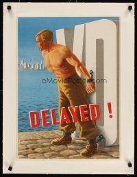 9z048 DELAYED VD linen 16x22 WWII Australian war poster '46 Shiffers art of man shackled to venereal disease!