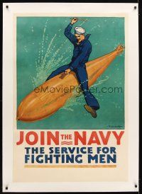 9z007 JOIN THE NAVY THE SERVICE FOR FIGHTING MEN linen 28x41 WWI war poster '17 cool Babcock art!