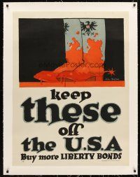 9z009 KEEP THESE OFF THE U.S.A. linen 30x40 WWI war poster '17 art of bloody German boots by Norton