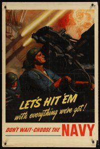 9z025 LET'S HIT 'EM WITH EVERYTHING WE'VE GOT 28x42 WWII war poster '42 McClelland Barclay art!