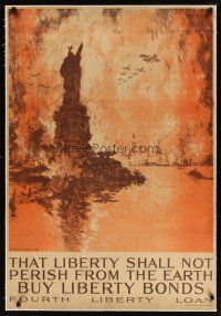 9z005 THAT LIBERTY SHALL NOT PERISH FROM THE EARTH linen 28x41 WWI war poster '18 Pennell art of NY