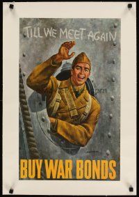 9z047 TILL WE MEET AGAIN BUY WAR BONDS linen 14x22 WWII war poster '42 cool art by Joseph Hirsch!
