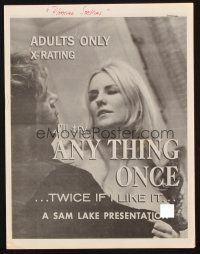 1c470 ANYTHING ONCE pressbook '69 sexploitation, she'll even try it twice if she likes it!
