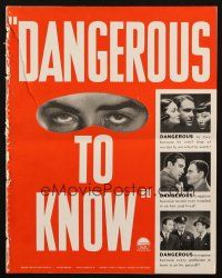 1c541 DANGEROUS TO KNOW die-cut pressbook '38 Gail Patrick, Akim Tamiroff, young Anthony Quinn!