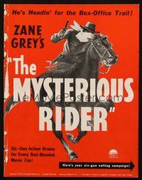 1c776 MYSTERIOUS RIDER pressbook '38 Zane Grey, six-gun action for red-blooded movie fans!