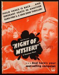 1c783 NIGHT OF MYSTERY pressbook '37 Grant Richards as detective Philo Vance is back!