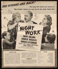 1c786 NIGHT WORK pressbook '39 Mary Boland, Charlie Ruggles, super young Donald O'Connor!