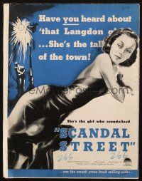 1c824 SCANDAL STREET die-cut pressbook '38 cool die-cut cover with sexy Louise Campbell!