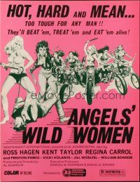 1c468 ANGELS' WILD WOMEN pressbook '72 sexy biker chicks that are too tough for any man!