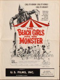 1c481 BEACH GIRLS & THE MONSTER pressbook '65 classic grade-Z movie, music by Frank Sinatra Jr