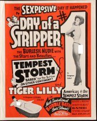 1c546 DAY OF A STRIPPER pressbook '64 burlesque nudie with the stars & beauties, Tempest Storm!