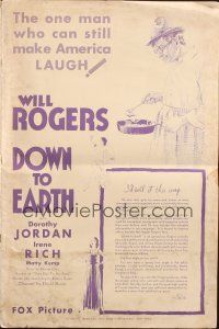 1c570 DOWN TO EARTH pressbook '32 Will Rogers tries to reform his spoiled rich family!