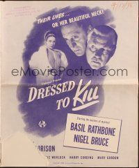 1c572 DRESSED TO KILL pressbook '46 Basil Rathbone as Sherlock Holmes & Patricia Morison w/ gun!