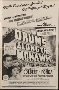 1c573 DRUMS ALONG THE MOHAWK pressbook '39 John Ford, Claudette Colbert & Henry Fonda!