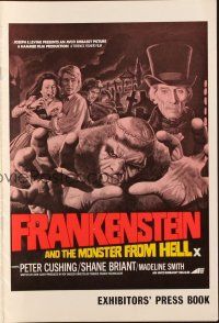 1c598 FRANKENSTEIN & THE MONSTER FROM HELL English pressbook '74 Hammer horror, cool monster art!