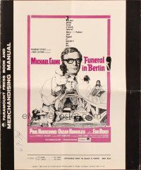 1c603 FUNERAL IN BERLIN pressbook '67 Michael Caine pointing gun, directed by Guy Hamilton!