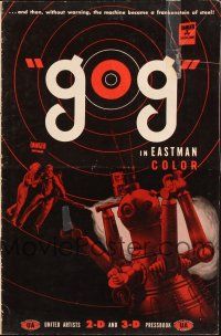 1c617 GOG pressbook '54 sci-fi, wacky Frankenstein of steel robot destroys its makers!