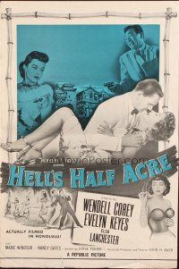 1c631 HELL'S HALF ACRE pressbook '54 Wendell Corey romances sexy Evelyn Keyes in Hawaii!