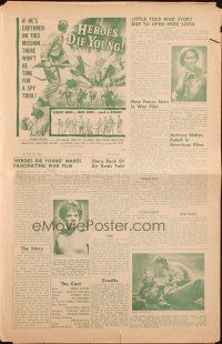1c635 HEROES DIE YOUNG pressbook '60 eight men, one girl, and a bomb, cool World War II artwork!